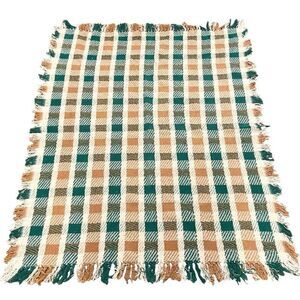 Boho Checkered Throw Blanket with Fringe in Blue and White
